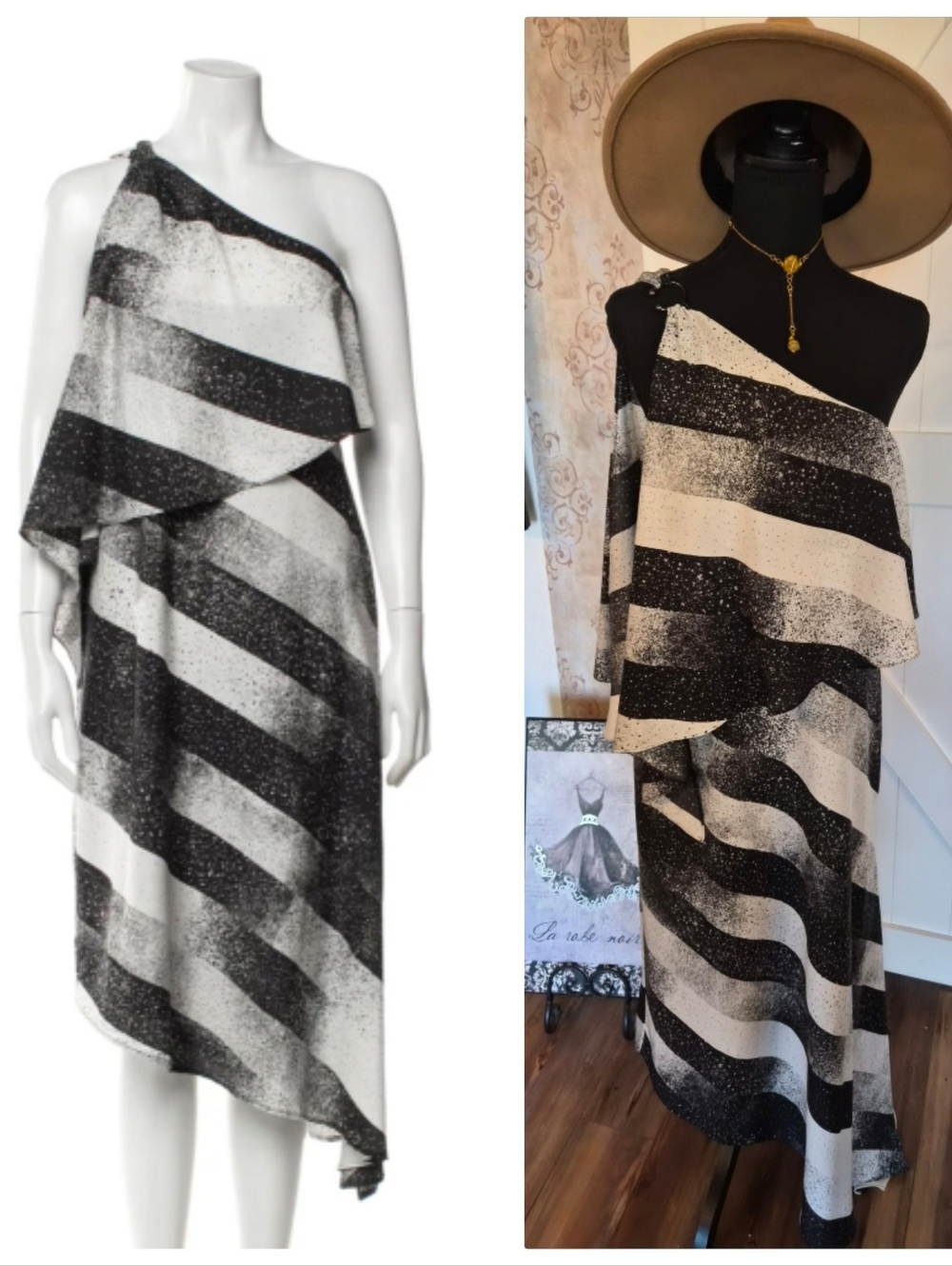 Halston Heritage Black and White One-Shoulder Asymmetrical Dress- Size 12